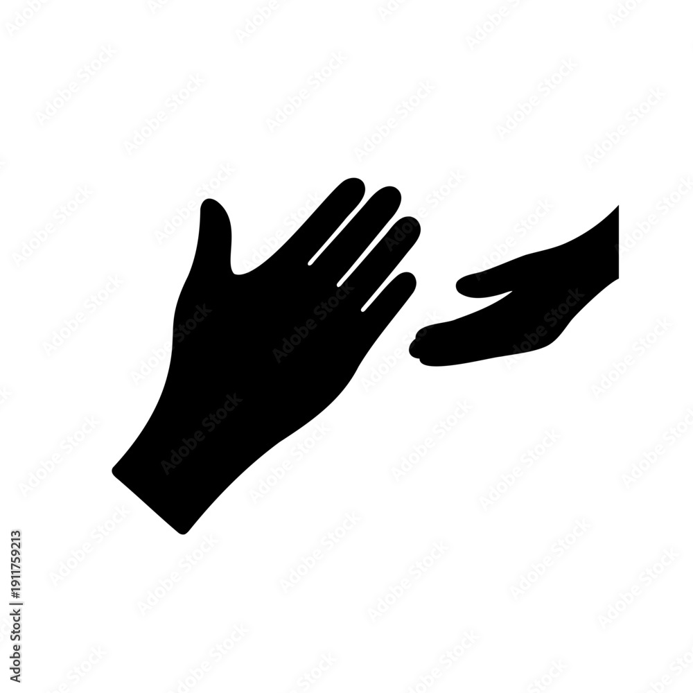 Obraz premium Two hands reaching out to each other, depicted in simple black silhouettes