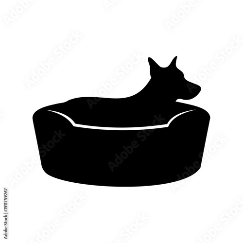 Silhouette of a dog resting comfortably in a luxurious pet bed