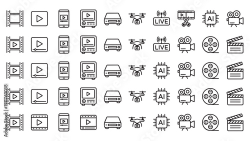 Digital Media and Video Technology Icon Grid
