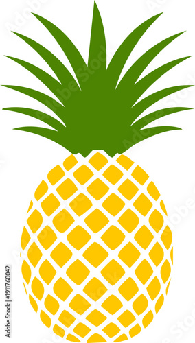 Pineapple with leaf icon. Tropical fruit isolated on white background. Symbol of food, sweet, exotic and summer, vitamin, healthy. Nature logo. Flat concept. Design element Vector illustration