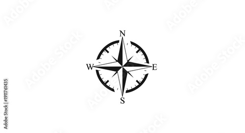 Black and White Compass Illustration.