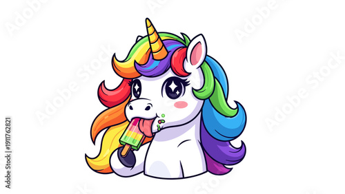 Cartoon Unicorn with Rainbow Mane 2.
