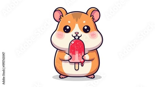 Hamster Eating Red Ice Cream.