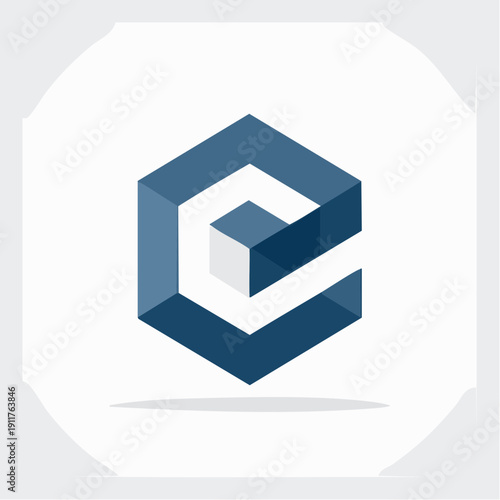 Modern geometric cube logo with subtle 'e' letterform integration