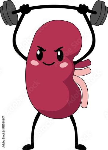 Strong cartoon kidney lifting weights