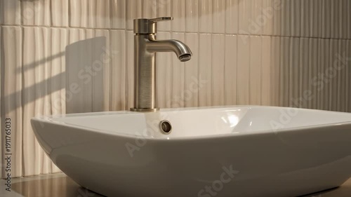 Close up view of natural light brown timber grain pattern on a modern furniture panel