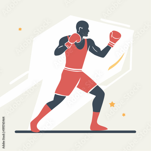 Boxer in action, training and fighting, illustration of sports and combat