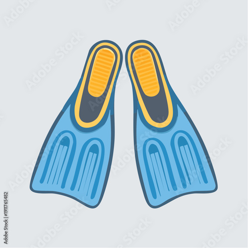 Pair of vibrant blue and yellow swimming fins, essential gear for underwater exploration and aquatic sports