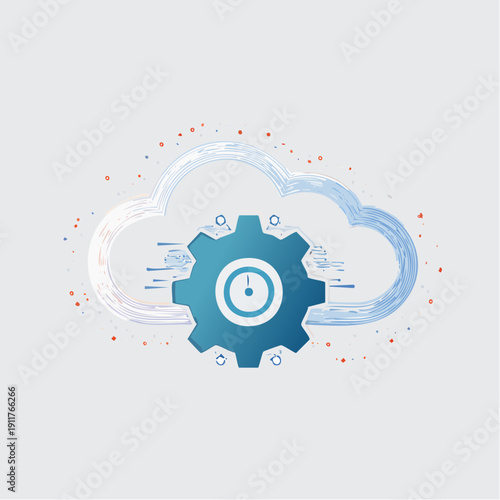 Cloud computing concept for automation and speed with gears and timer icon