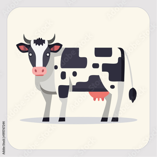 Cute Black and White Spotted Cow Illustration Standing Proudly