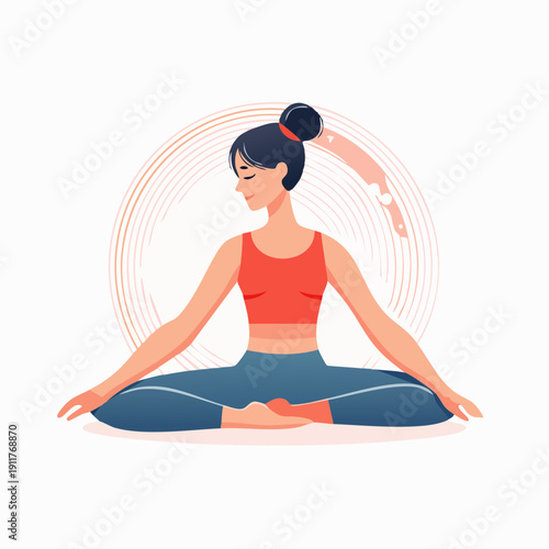 Woman Meditating in Lotus Pose Surrounded by a Circular Swirl of Energy