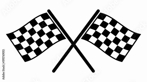 Racing Flags Vector – Black‑and‑White Crossed Checkered Flags Symbolizing Finish Line, Motorsport Victory, Competition, Speed, and Auto Racing Design Projects