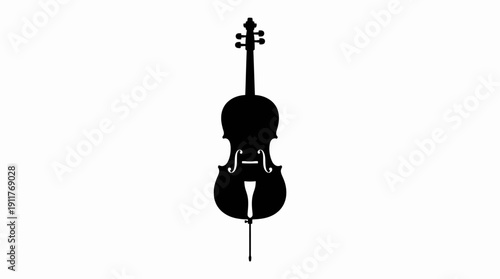 Cello Vector – Black Silhouette of Upright Classical String Instrument with Scroll, Neck, Body, and F‑Holes for Orchestra, Chamber Music, and Elegant Design Projects