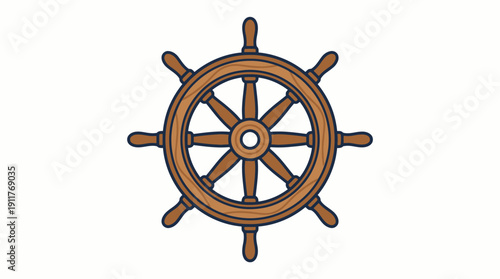 Ship’s Wheel Vector – Classic Brown Nautical Helm with Eight Handles for Sailing, Navigation, Control, Maritime, Boating, and Decorative Design Projects
