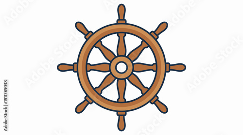 Ship’s Wheel Vector – Classic Brown Nautical Helm with Eight Handles for Sailing, Navigation, Control, Maritime, Boating, and Decorative Design Projects