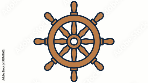 Ship’s Wheel Vector – Classic Brown Nautical Helm with Eight Handles for Sailing, Navigation, Control, Maritime, Boating, and Decorative Design Projects