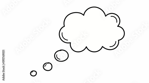 Thought Bubble Vector – Black‑and‑White Comic Cloud with Circular Trail for Ideas, Imagination, Introspection, Cartoons, Comics, and Creative Design Projects