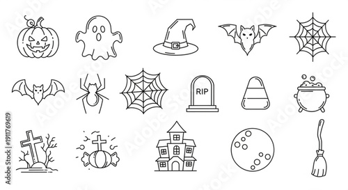 Spooky Halloween icons set for party decoration and design