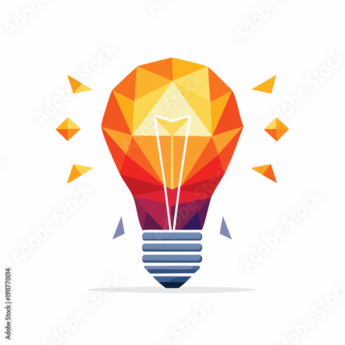 Polygonal Light Bulb Icon Symbolizing Creative Innovation and Bright Ideas Emerging