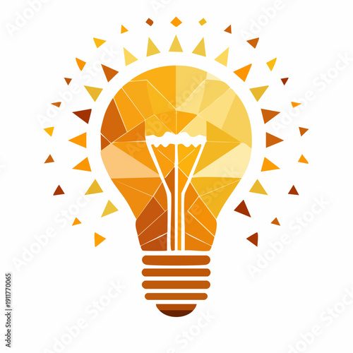 Geometric Low Poly Lightbulb Symbolizing Bright Ideas, Energy, and Creative Innovation on White Background