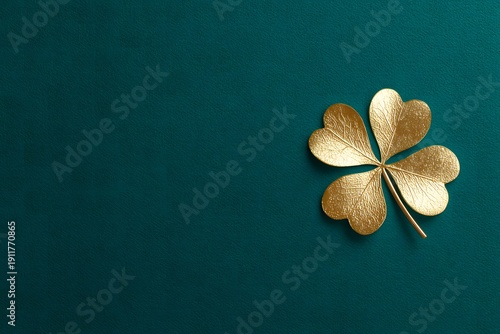 Single Gold Foil Shamrock on Deep Emerald Luxury Background