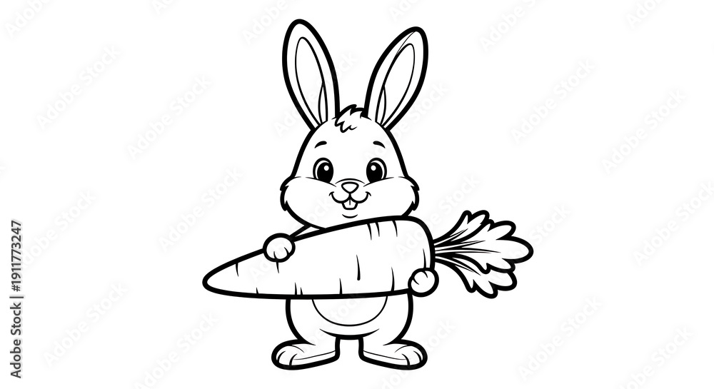 Fototapeta premium Cute cartoon rabbit holding a large carrot illustration
