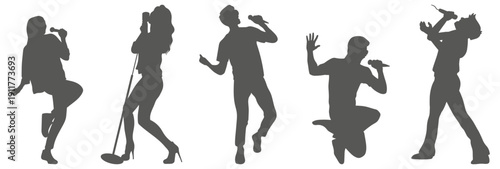 Singer silhouette collection performing with microphone