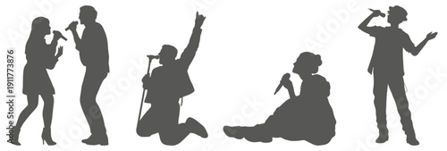 Singer silhouette collection performing with microphone