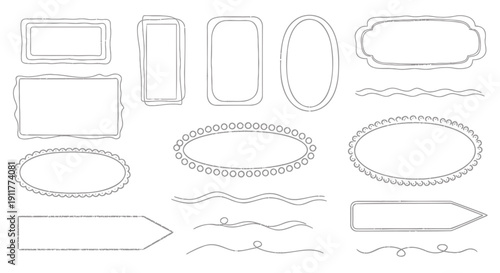 Set of various vector label and border designs isolated on transparent background