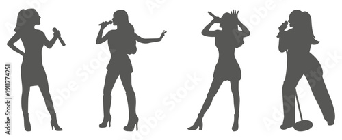 Singer silhouette collection performing with microphone