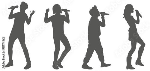 Singer silhouette collection performing with microphone