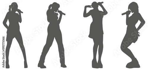 Singer silhouette collection performing with microphone