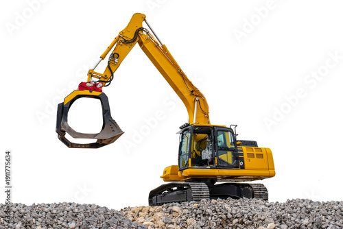 Bagger auf einer Baustelle isoliert als Freisteller über transparentem Hintergrund