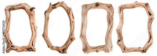 Rustic driftwood frames collection isolated on white background