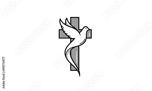 Holy Spirit Dove and Christian Cross Logo Design Vector
