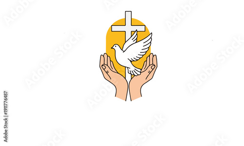 Holy Spirit Dove, Christian Cross, and Hands Protection Symbol