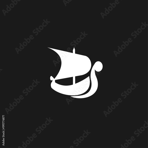 Stylized White Sailboat Icon on Black Background