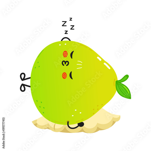 Cute cartoon pomelo character sleeping on pillow