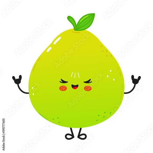 Pomelo fruit character making rock sign gesture