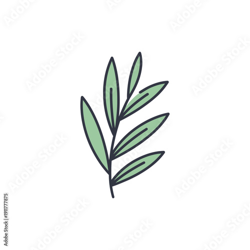 Tarragon Leaves with Alternating Angles Decorative Botanical Culinary Herb Green 2D Vector Icon