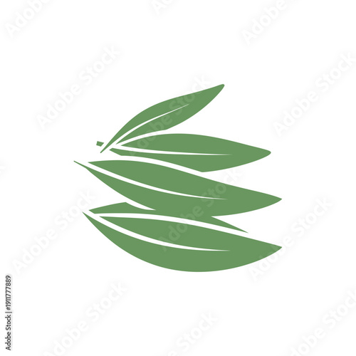 Tarragon Leaves Stacked Vertically Minimal Icon Style Botanical Herb Green 2D Vector Illustration
