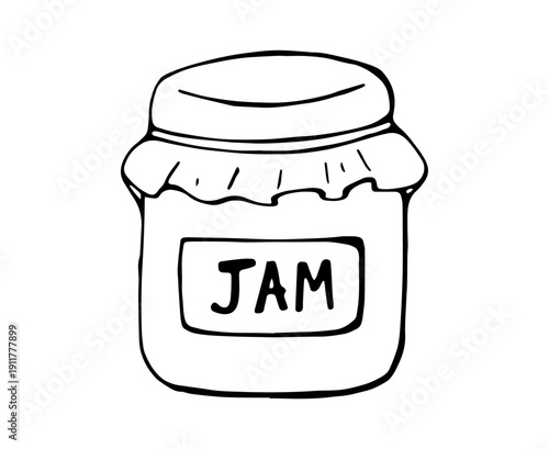 Hand Drawn Jam Jar with Label Minimal Kitchen Line Illustration