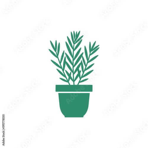 Tarragon Plant in Simple Pot Silhouette Clean Botanical Vector Illustration