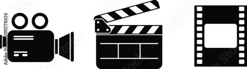 Black and white making camera clapper filmstrip cinema clapperboard production