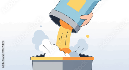 Pouring yellow substance from container into a bin, creating foam