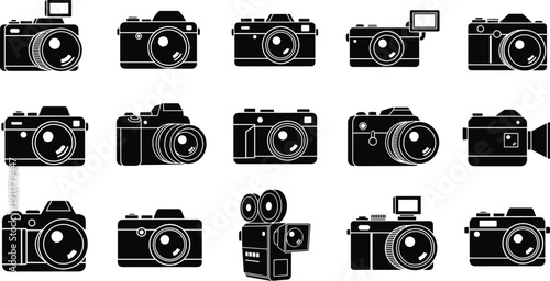 Black and white camera digital vintage symbols