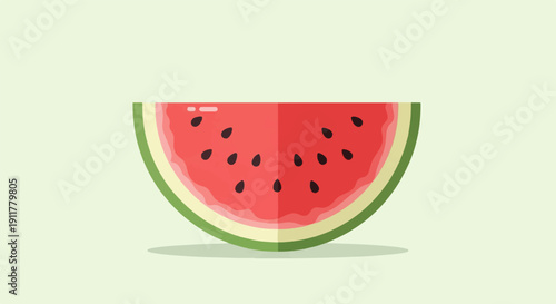 Slice of juicy watermelon with black seeds on a pale green background