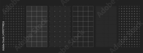 Blueprint black graph seamless pattern set on paper. Uniform square grids with fine lines. Technical notebook textures for planning layouts.