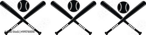Black and white baseballs and bats crossed over each other sports equipment crossed bats