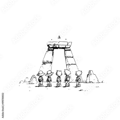 Cartoon Bears Visiting Easter Island Moai Statues